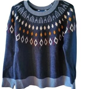 Time & True Knit Sweater L (12/14)Black/white/yellow/Blue‎